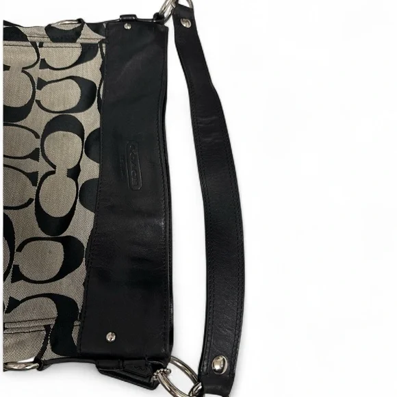 Coach Signature Black & Khaki Canvas Shoulder Bag - Picture 8 of 11
